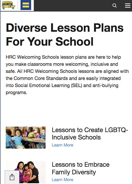 Welcoming Schools Website screenshot.
