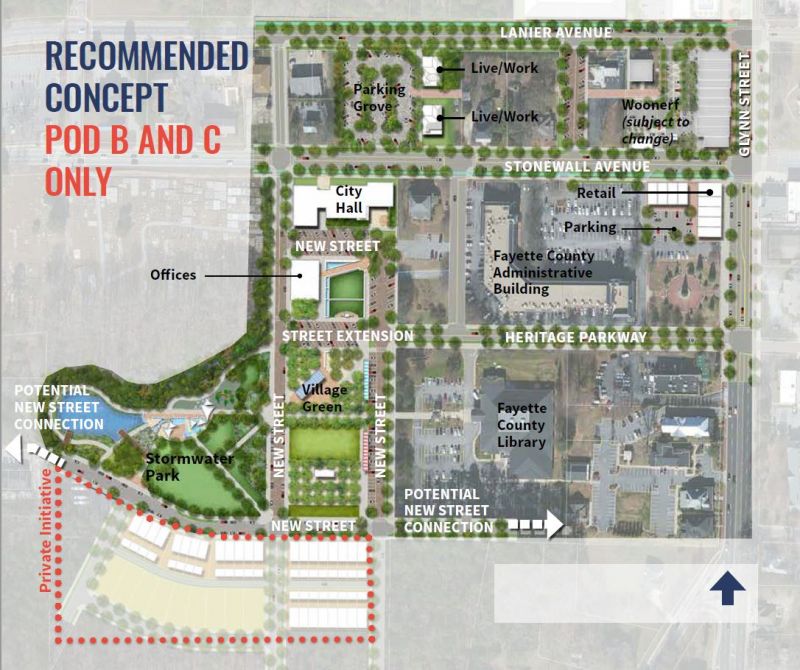 Graphic from Fayetteville shows new city hall site and neighboring areas.