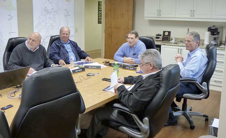 Members of the Peachtree City Water and Sewerage Authority board include, clockwise from left, John Oakey, Bob Grove, Chairman John Dufresne, Frank Ward and Jon Rorie. Photo/Ben Nelms.