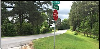 Street sign at Lester Road and Davis Road. Photo/Fayette County.