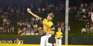 Peachtree City Little League’s Tai Peete delivers a pitch during the Little League World Series in Williamsport. Photo/Brett R. Crossley.