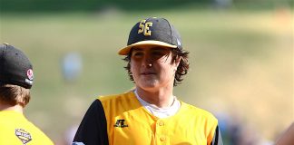 Peachtree City’s Jansen Kenty stands on the field after pitching a complete game to help knock off the Great Lakes 4-3. Photo/Brett R. Crossley.