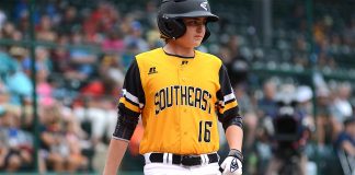 Jansen Kenty steps into the batter’s box for a fifth inning at bat for Peachtree City during a Little League World Series game against Japan. Kenty drove in two runs with a single during the at bat. Photo/Brett R. Crossley.