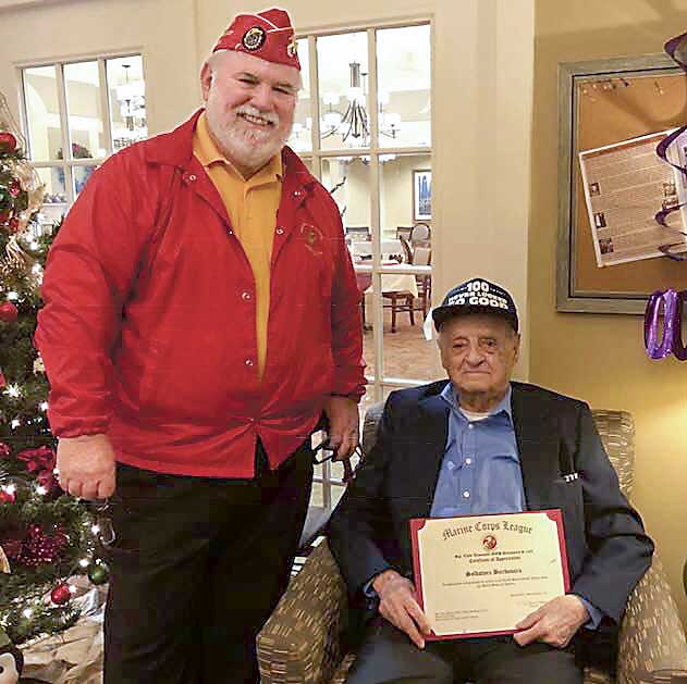 David Epps stands with Salvatore Bordonaro at the veteran's 100th birthday observance. Photo/Submitted.