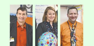 Fayette Teacher of the Year finalists (L-R) Fayette County High math teacher Bob Spiller, Starr’s Mill High English teacher Jillian Bowen, and Robert J. Burch Elementary third grade teacher Michael Wamsley. Photos/Fayette County School System.