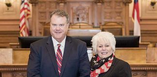 Chief Judge Christopher Edwards (L) stands with state Rep. Karen Mathiak (R-Griffin), who represents a portion of south Fayette County. Photo/Submitted.