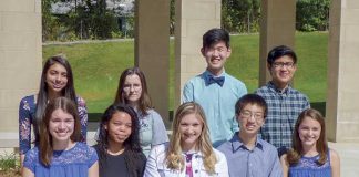 The 2019 Fayette County public school valedictorians are, seated from left, Grace Mallon, Whitewater High; Kayla Anderson, Fayette County High; Sarah Dorr, Starr’s Mill High; Mark Ni, McIntosh High; and Sarah Anne Sorme, Sandy Creek High. The 2019 Fayette County salutatorians, standing from left, are Khusbu Patel, Whitewater High; Blythe Terry, Starr’s Mill High; Samuel Liu, McIntosh High; and Ariz Jebien Simon Sayson, Sandy Creek High. Not pictured is Fayette County High Salutatorian Erick Benitez-Ramos. Photo/Ben Nelms.