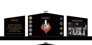 Proposed front and rear view of the Homefront Families Monument. Rendering/Homefront Families of Military Heroes.