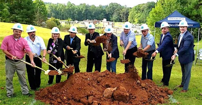 Fayetteville officials and project team members on Aug. 28 broke ground on the Whitewater Creek Water Pollution Control Plant. Photo/City of Fayetteville.