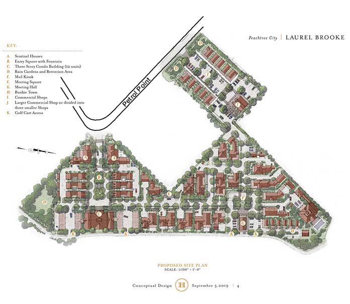 An information-only presentation before the Peachtree City Planning Commission on Sept. 9 unveiled the concept for the Laurel Brooke mixed-use development along Petrol Point near Ga. Highway 54 East. Rendering/Feller Holdings.