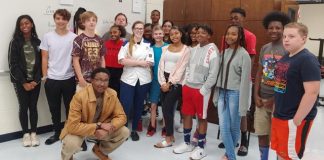 Chef Gizzy Rawlins with culinary students at Sandy Creek High. Photo/Submitted.