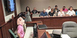 Mock trials can be some fun, like State Court Judge Jason Thompson's demonstration at Crabapple Lane Elementary School. Photo/Submitted.