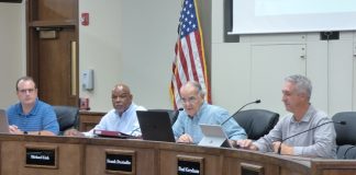 Recommending a mixed-use proposal off Petrol Point on Oct. 21 were, from left, Peachtree City Planning commissioners Scott Ritenour, Michael Link, Chairman Frank Destadio and Paul Gresham. Photo/Ben Nelms.