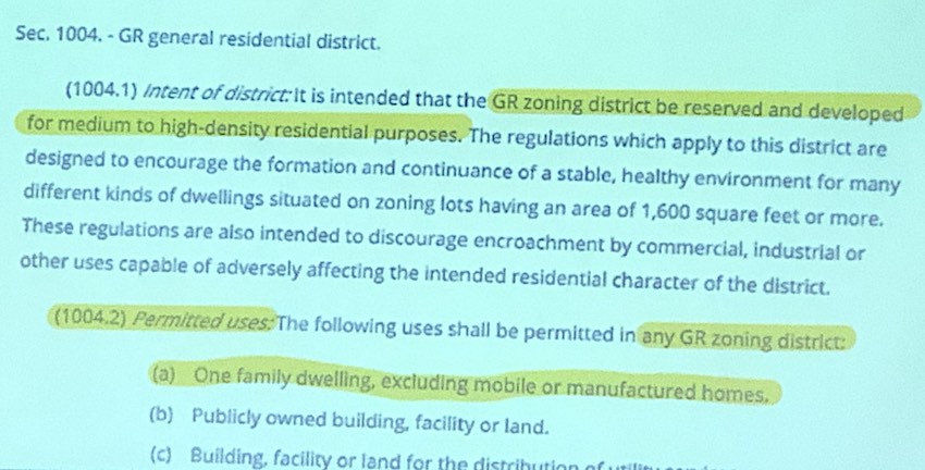 <b>City Council slide showing definition of GR zoning district. Graphic/Peachtree City.</b>