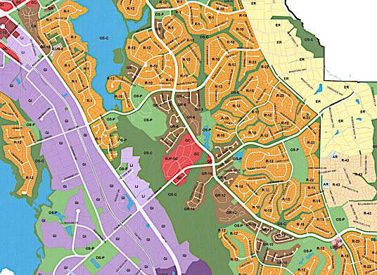 <b>Official Peachtree City zoning map, south half of city shown. Graphic/Peachtree City.</b>