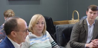 OneStreet Residential representatives at the Jan. 27 work session with the Fayetteville City Council included, from left, company Senior Managing Partner David Dixon, attorney Kathy Zigert and Development Director Zeke Rochester. Photo/Ben Nelms.