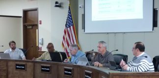 Approving a business expansion at the Jan. 27 meeting of the Peachtree City Planning Commission were, from left, commissioners Kenneth Hamner and Michael Link, Chairman Frank Destadio and commissioners Paul Gresham and Scott Ritenour. Photo/Ben Nelms.