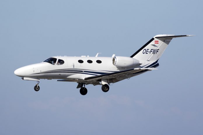 Shutterstock photo of a typical small Cessna Citation jet aircraft.