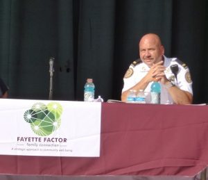 <b>Fayette County Sheriff Barry Babb at the Fayetteville Town Hall forum on policing and race. Photo/Ben Nelms.</b>