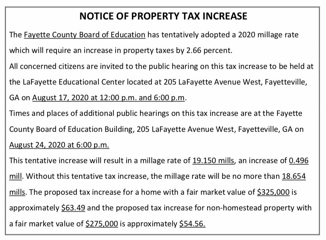 <b>Notice from the Fayette Board of Education of the coming tax increase.</b>