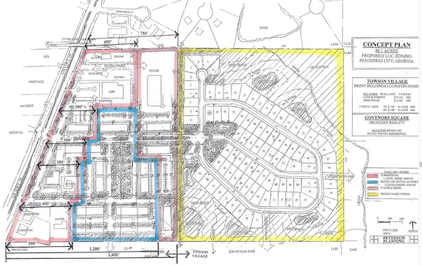 <b>Concept plan for development of the proposed LUC rezoning on Peachtree City's east side. Graphic/City of Peachtree City.</b>