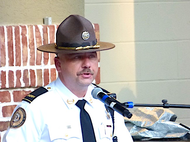 <b>Fayette County Sheriff Barry Babb speaks about the sacrifices of first responders on 9/11. Photo/Ben Nelms.</b>