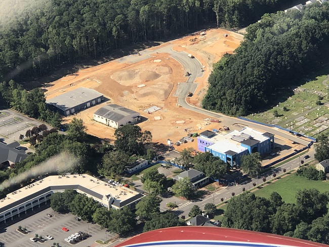 <b>An overhead view of the emerging Fayetteville City Hall and City Center Park fronting Stonewall Avenue shows a work in progress and the scope of the development. Photo/Vicki Turner.</b>