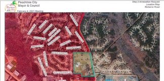 Map of proposed annexation of 46 acres on Peachtree City's southern border. Graphic/City of Peachtree City.