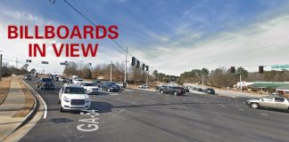 Google view of Ga. Highway 54 West heading toward the railroad overpass.