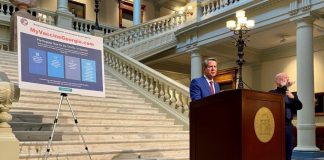 Gov. Brian Kemp unveiled plans to vaccinate Georgia school teachers in a speech at the state Capitol on Feb. 25, 2021. Photo/Beau Evans.