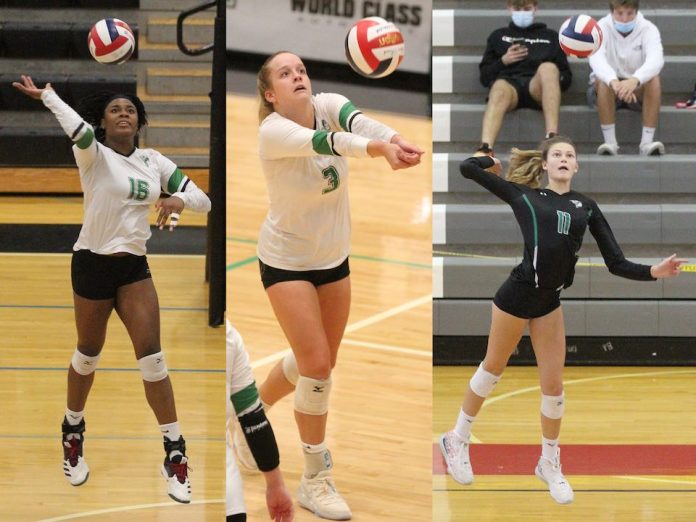 McIntosh High’s Ngozi Iloh, Claire Lewis, and Alexa Markley are among 100 players around the country named All-Americans by PrepVolleyball.com. Photos/Fayette County School System.