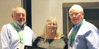 Pictured left to right, Bart Ladd, CAAG President; Mrs. Elaine Powers; Bruce Widener, CAAG executive director. Photo/Submitted.