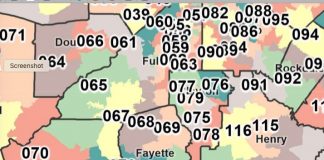 Proposed Georgia House redistricting map, showing redrawn districts in Fayette and Coweta counties. Graphic/GA House.