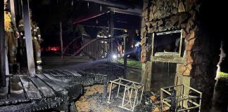 Firefighters on June 4 made quick work of a fire that took out a portion of a back deck at a south Fayette County residence. No one was home and there were no injuries reported. Photo/Fayette County Fire and Emergency Services.