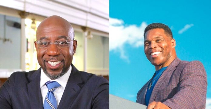 Incumbent Senator Raphael Warnock (L) defeated Herschel Walker in a closely contested runoff election Dec. 6. Photos/Capitol Beat News Service.