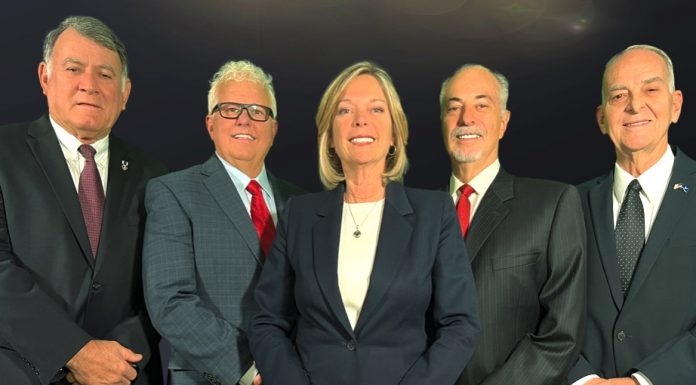 Official portrait of the 2023 Peachtree City Council. (L-R) Mike King, Phil Prebor, Mayor Kim Learnard, Clint Holland and Frank Destadio. Photo/Peachtree City website.