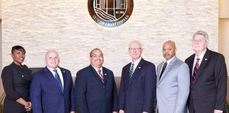 Portrait of Fayetteville City Council members. (L-R) Niyah Glover (mayor pro tem), Joe Clark, Mayor Edward Johnson, Scott Stacy, Darryl Langford and Rich Hoffman. Photo/City of Fayetteville website.