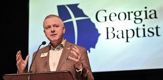 Georgia Baptist Convention President Josh Saefkow speaks to member of the Executive Committee in 2023. He is emphasizing the need for churches to focus on preparing the next generation of church leaders at the annual meeting Nov. 12-14. Photo/Index/Roger Alford.