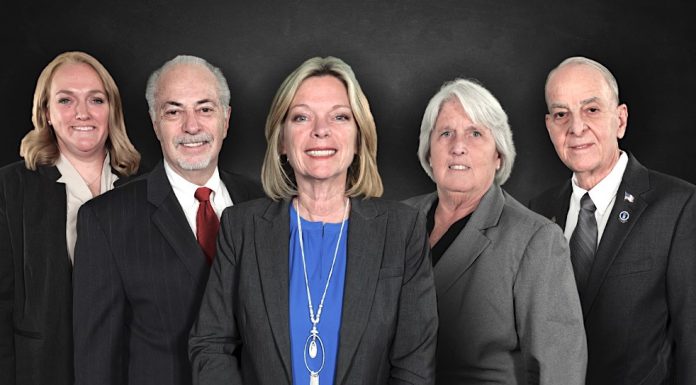 The official Peachtree City Council portrait as of mid-January 2024. (L-R) Laura Johnson (Post 1); Clint Holland (Post 3); Kim Learnard (mayor); Suzanne Brown (Post 2); Frank Destadio (Post 4 and mayor pro tem).