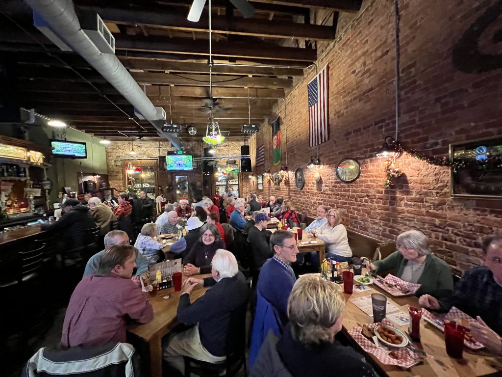 Members of the Fayette County Amateur Radio Club enjoy a group dinner at the historic Olde Courthouse Tavern on the square in Fayetteville. Photo/Joe Domaleski