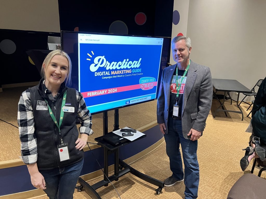 The author Joe Domaleski (on the right) with Southern Conservation Trust Community Relations Coordinator Josie Saunders at the 2024 Coweta Nonprofit Summit. Photo/Joe Domaleski