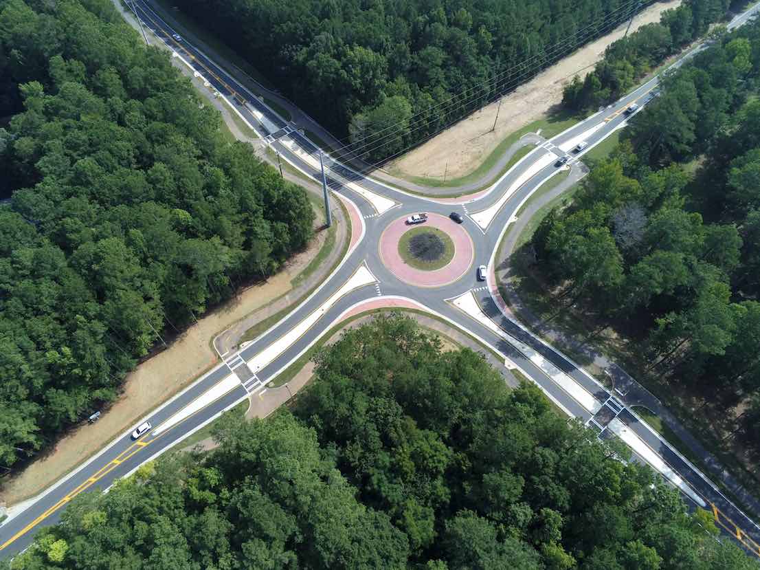 Aerial view of the new Redwine Road roundabout. Photo/Fayette County.