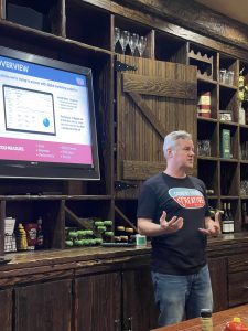 The author talking about causation and correlation at a recent Lunch & Learn held at Maguire's Irish Pub in Senoia. Photo/Christina Colantonio