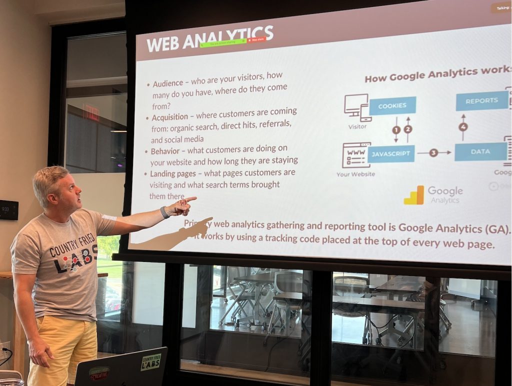 The author reviewing the basics of web traffic analytics. Photo/Hollie Holder