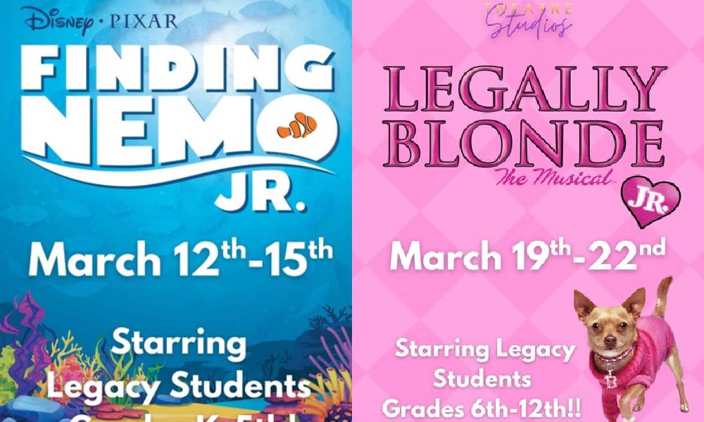 Legacy Theatre Studios Presents Two Youth Musical Productions: Finding Nemo Jr. and Legally Blonde Jr. This March