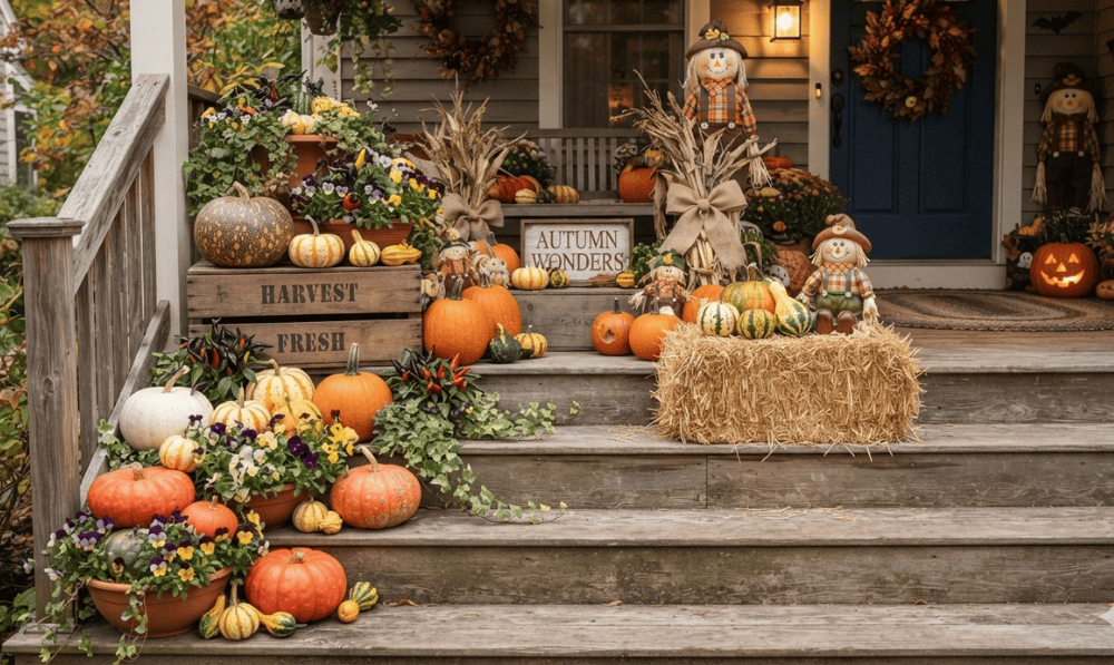 Elevate Your Autumn Porch with Colorful Pumpkins