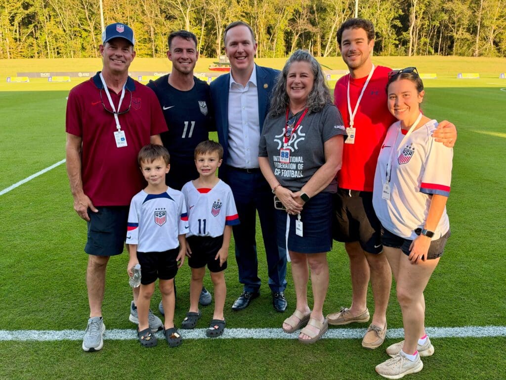Congressman Brian Jack joins Harris County native Jacob Crumbley of the U.S. Men’s National Cerebral Palsy Soccer Team at the 2026 IFCPF Cerebral Palsy World Cup in Fayette County