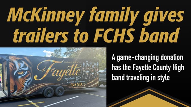McKinney family gives trailers to FCHS band graphic showing the wrapped trailer