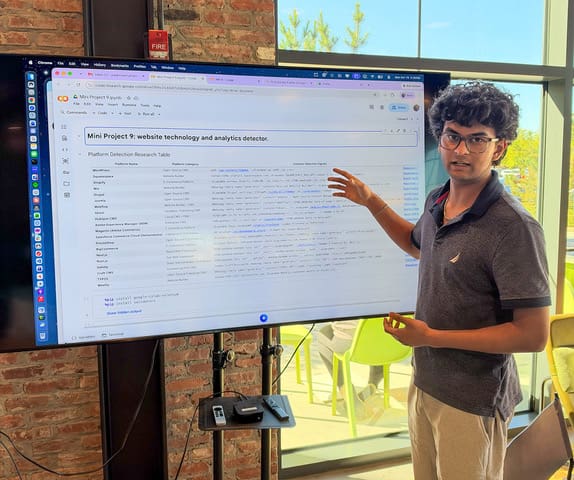 Parth Mahajan presenting a data project at Country Fried Creative