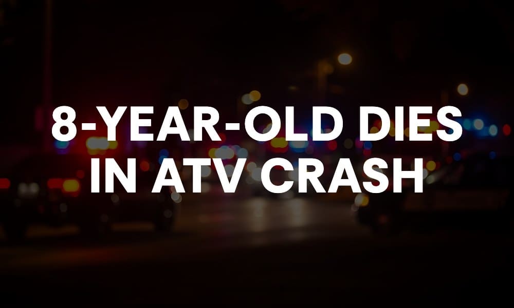 Graphic reading 8-year-old dies in ATV crash over blurred emergency vehicle lights at night